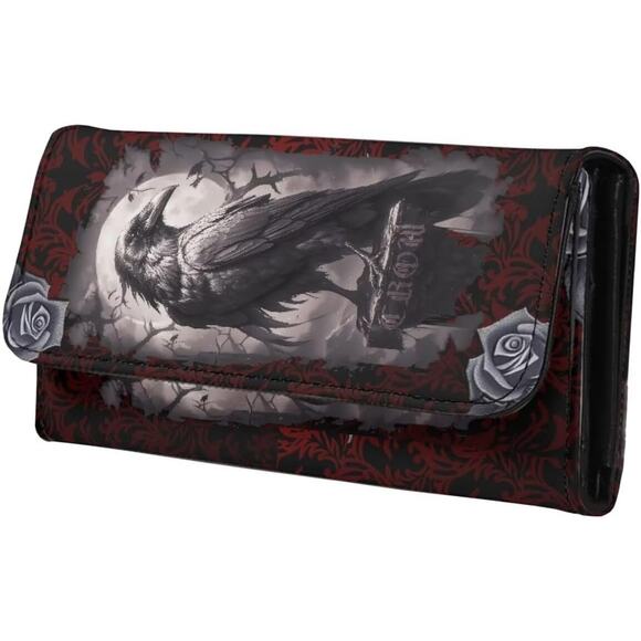 Gothic Raven/Crow Wallet – Black Rose Print with Full Moon and Thorn Detailing - Picture 1 of 6